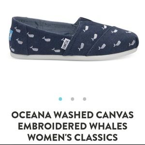 NWT Toms Classic Shoes Navy with Whale Embroidery